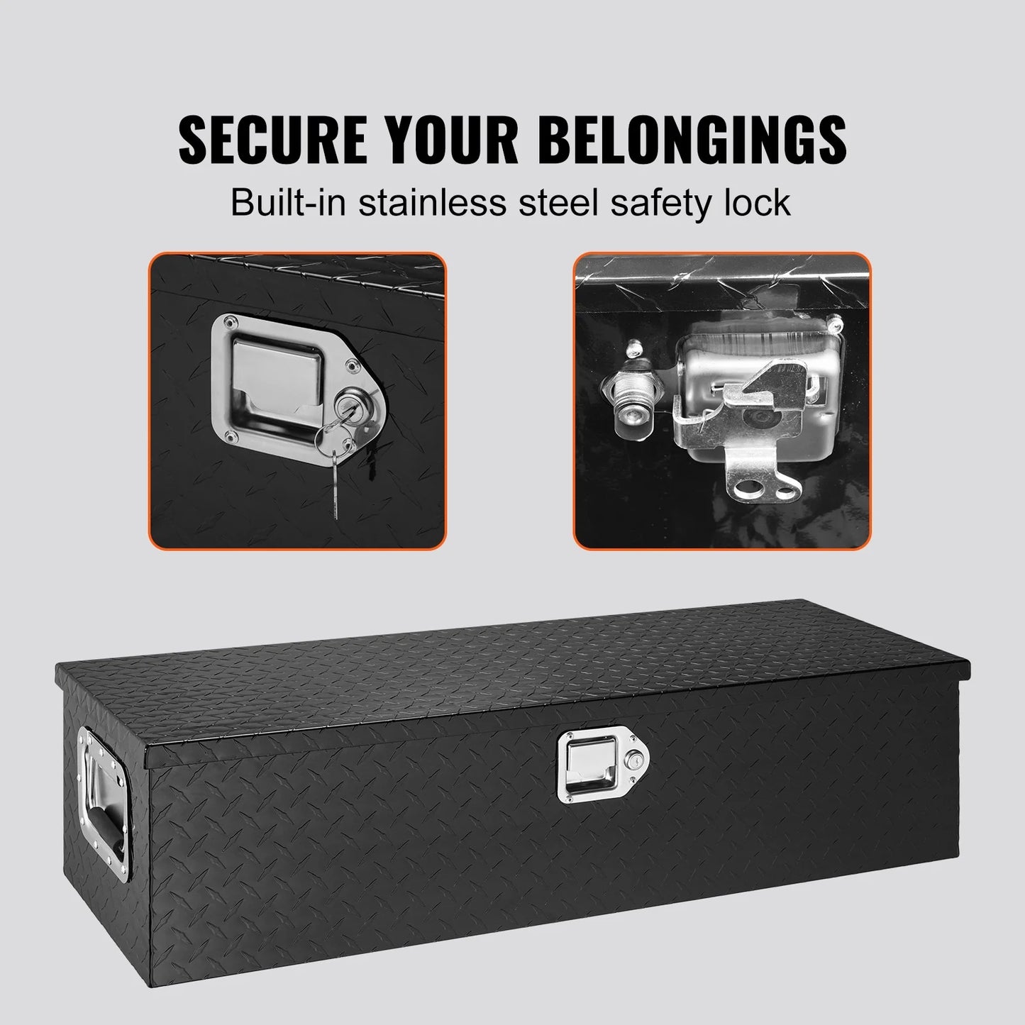 VEVOR Heavy Duty Aluminum Truck Bed Tool Box, Diamond Plate Tool Box with Side Handle and Lock Keys,Storage Tool Box Chest Box Organizer for Pickup,Truck Bed, RV, Trailer,39"x13"x10",Black