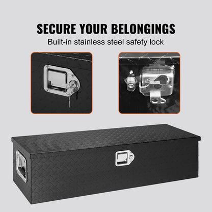 VEVOR Heavy Duty Aluminum Truck Bed Tool Box, Diamond Plate Tool Box with Side Handle and Lock Keys,Storage Tool Box Chest Box Organizer for Pickup,Truck Bed, RV, Trailer,39"x13"x10",Black
