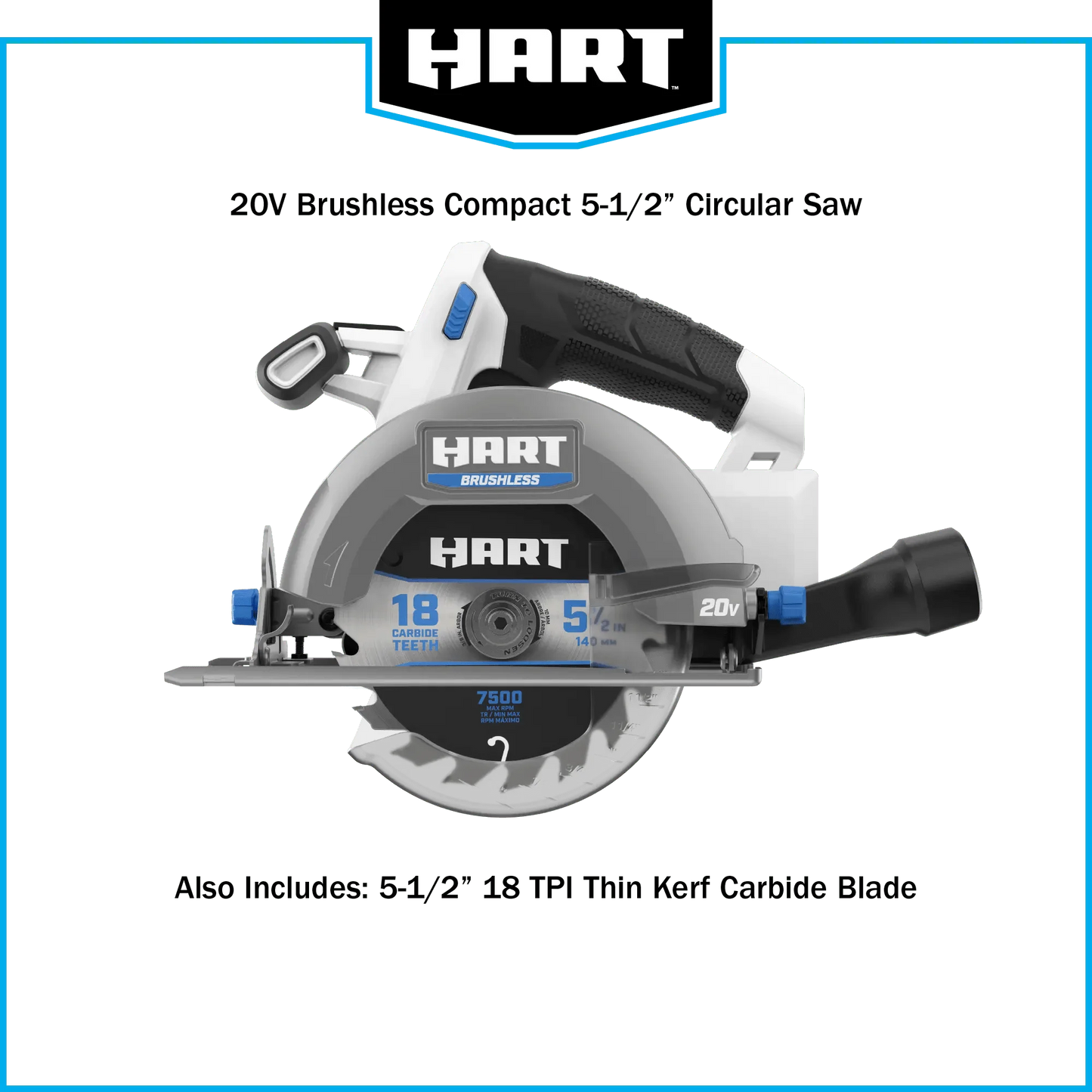 HART 20-Volt Brushless 5-1/2-inch Compact Battery-Powered Circular Saw (Battery Not Included) New Condition