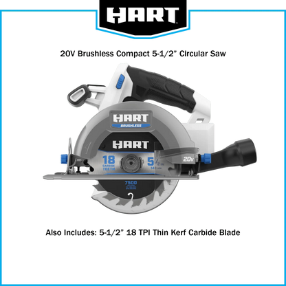 HART 20-Volt Brushless 5-1/2-inch Compact Battery-Powered Circular Saw (Battery Not Included) New Condition