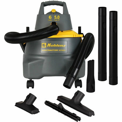 Koblenz Contractor 6.0 Gallon Wet Dry Shop Vacuum with 5.0 Peak HP, 3 in 1 shop vac, Heavy Duty Wet/Dry Vacuum. (WD-6 C212)
