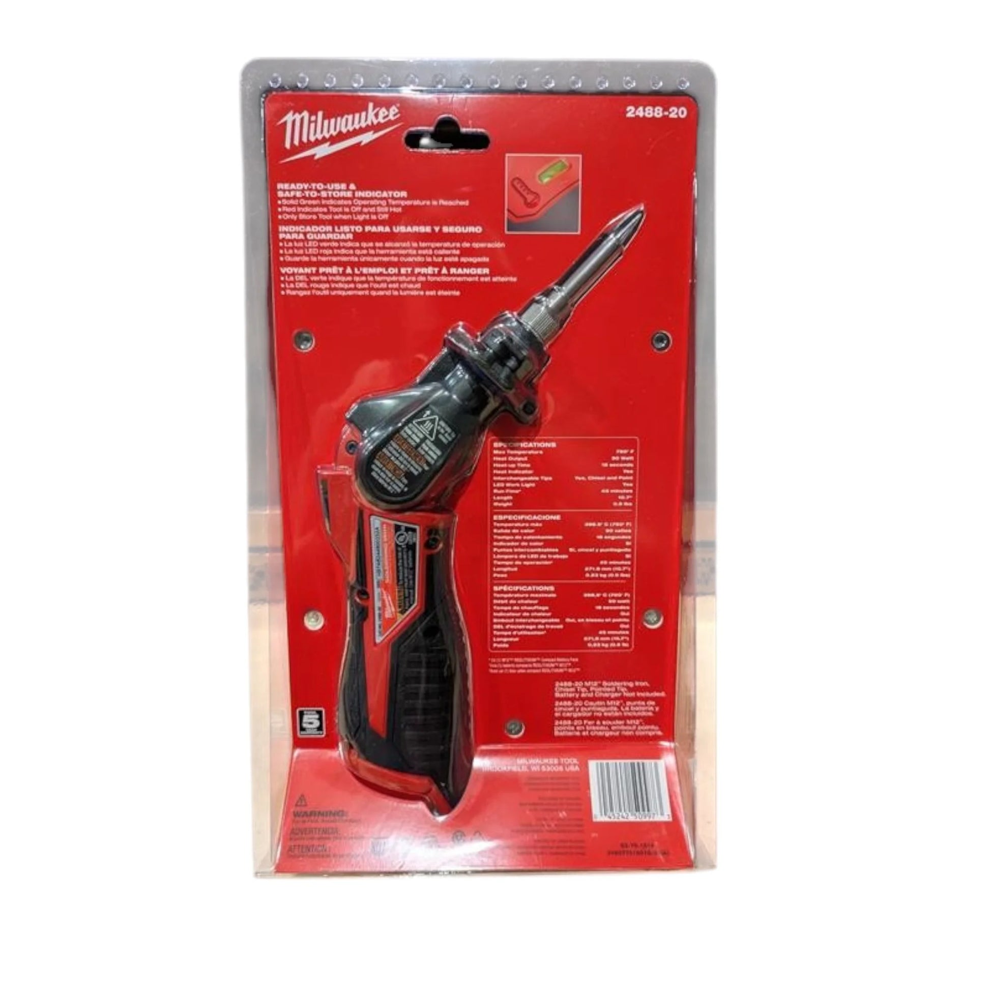 Milwaukee 2488-20 M12 Cordless Soldering Iron - Heats in 18 Seconds, Pivoting Head, REDLINK Indicator (Bare Tool)