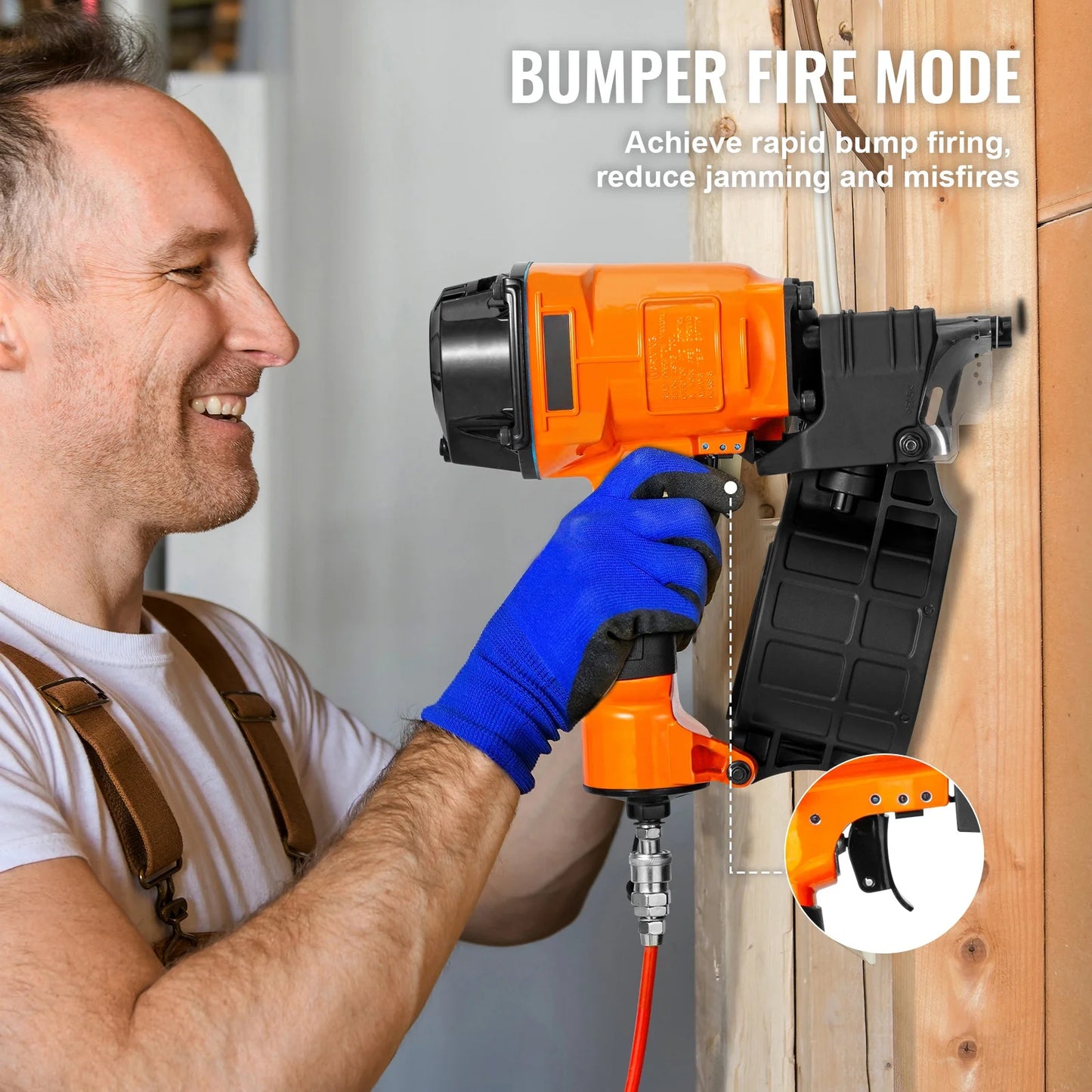 KFFKFF Pneumatic Coil Siding Nailer MCN70, Compatible with 1-3/4" to 2-3/4" Nails, 15 Degree Angle, 70-120PSI, Ideal for Pallets, Crates, Frames, Siding & Fences