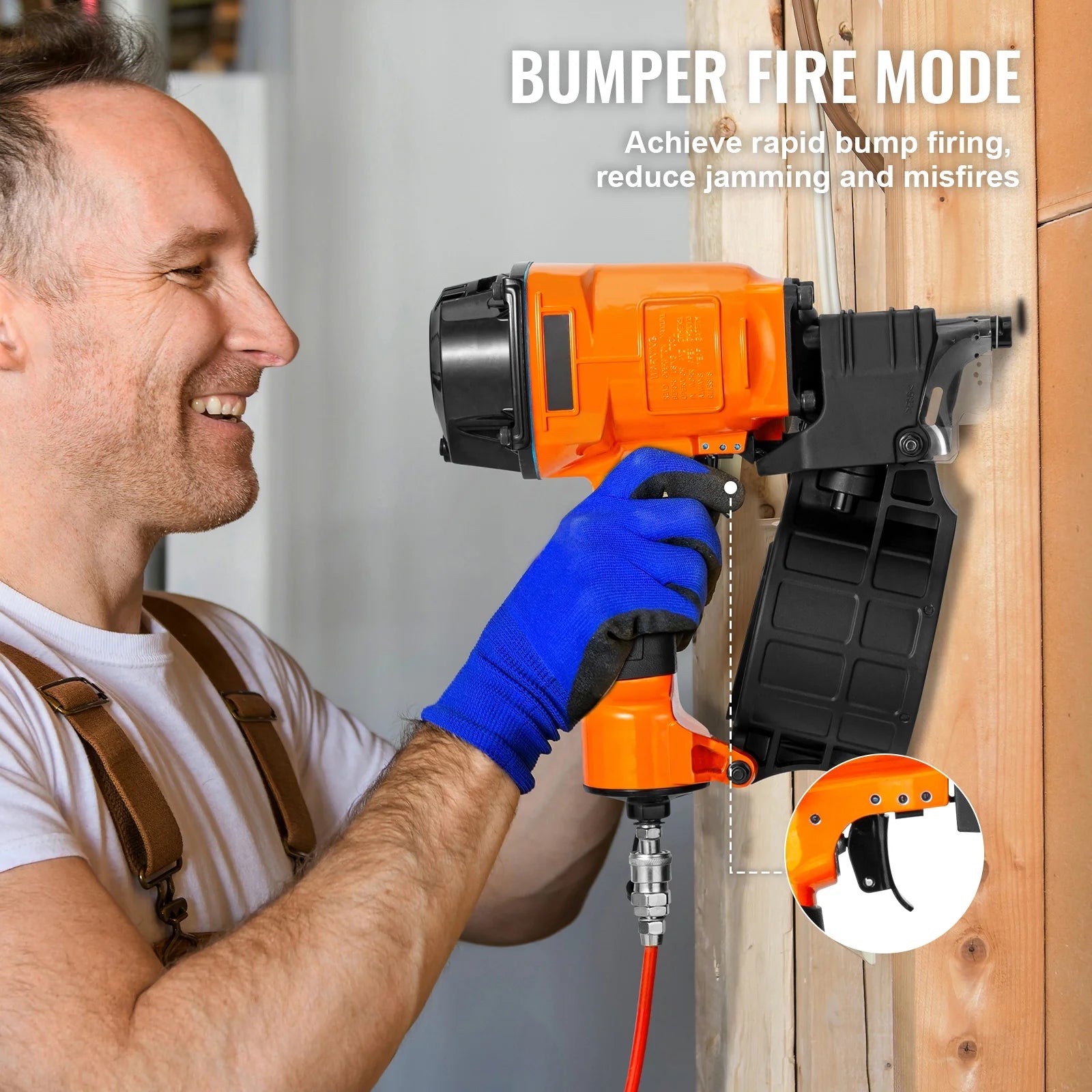 KFFKFF Pneumatic Coil Siding Nailer MCN70, Compatible with 1-3/4" to 2-3/4" Nails, 15 Degree Angle, 70-120PSI, Ideal for Pallets, Crates, Frames, Siding & Fences