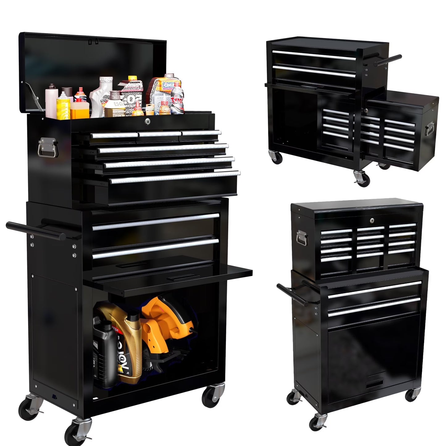 POVANLI High Capacity Rolling Tool Box with Wheels and 8 Drawers, Wheels Lockable, 2-IN-1 Tool Chest & Cabinet, Organizer, for Garages, Warehouses, Workshops, Repair Shops, Orange