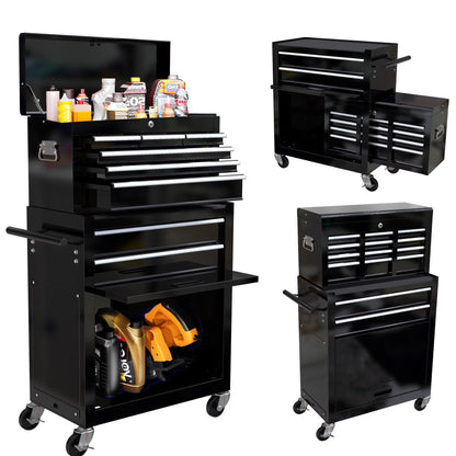 POVANLI High Capacity Rolling Tool Box with Wheels and 8 Drawers, Wheels Lockable, 2-IN-1 Tool Chest & Cabinet, Organizer, for Garages, Warehouses, Workshops, Repair Shops, Orange