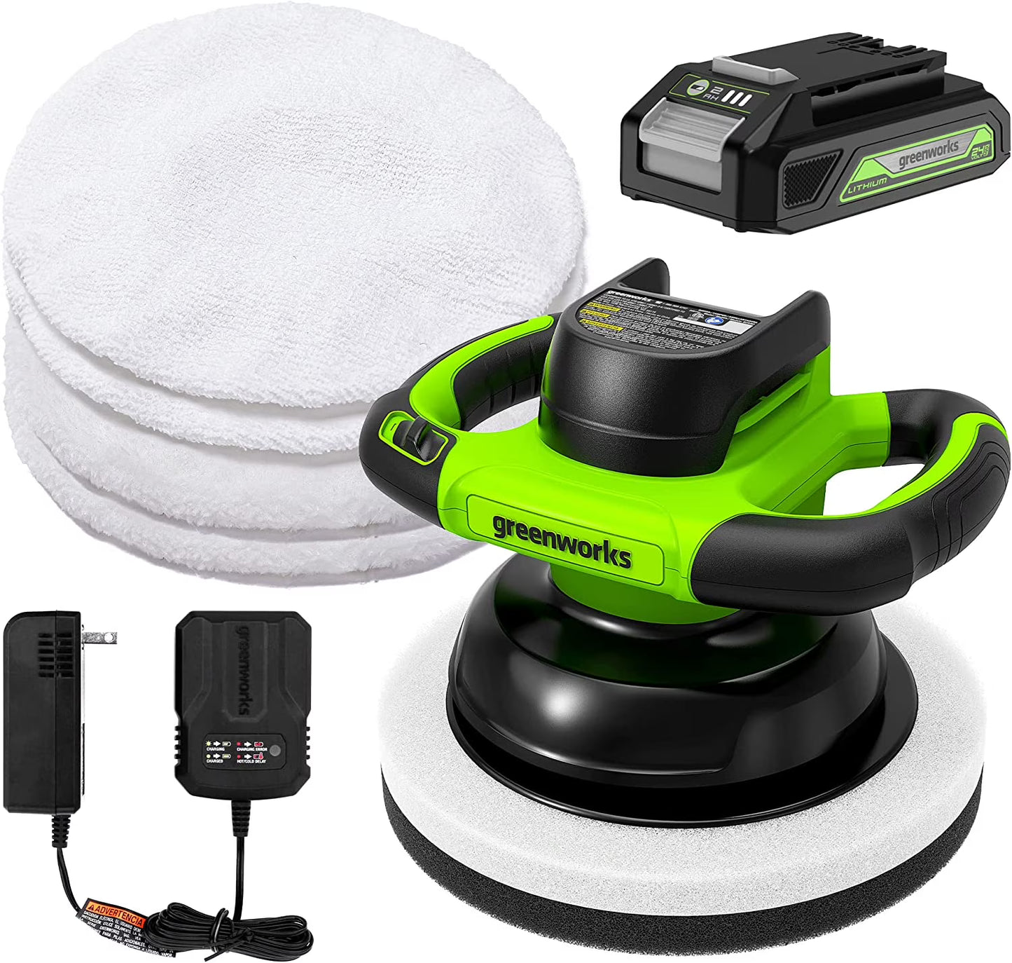 Greenworks 24V 10" Cordless 2800 RPM Buffer & Polisher, 2.0Ah Battery & Charger