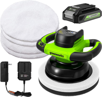 Greenworks 24V 10" Cordless 2800 RPM Buffer & Polisher, 2.0Ah Battery & Charger