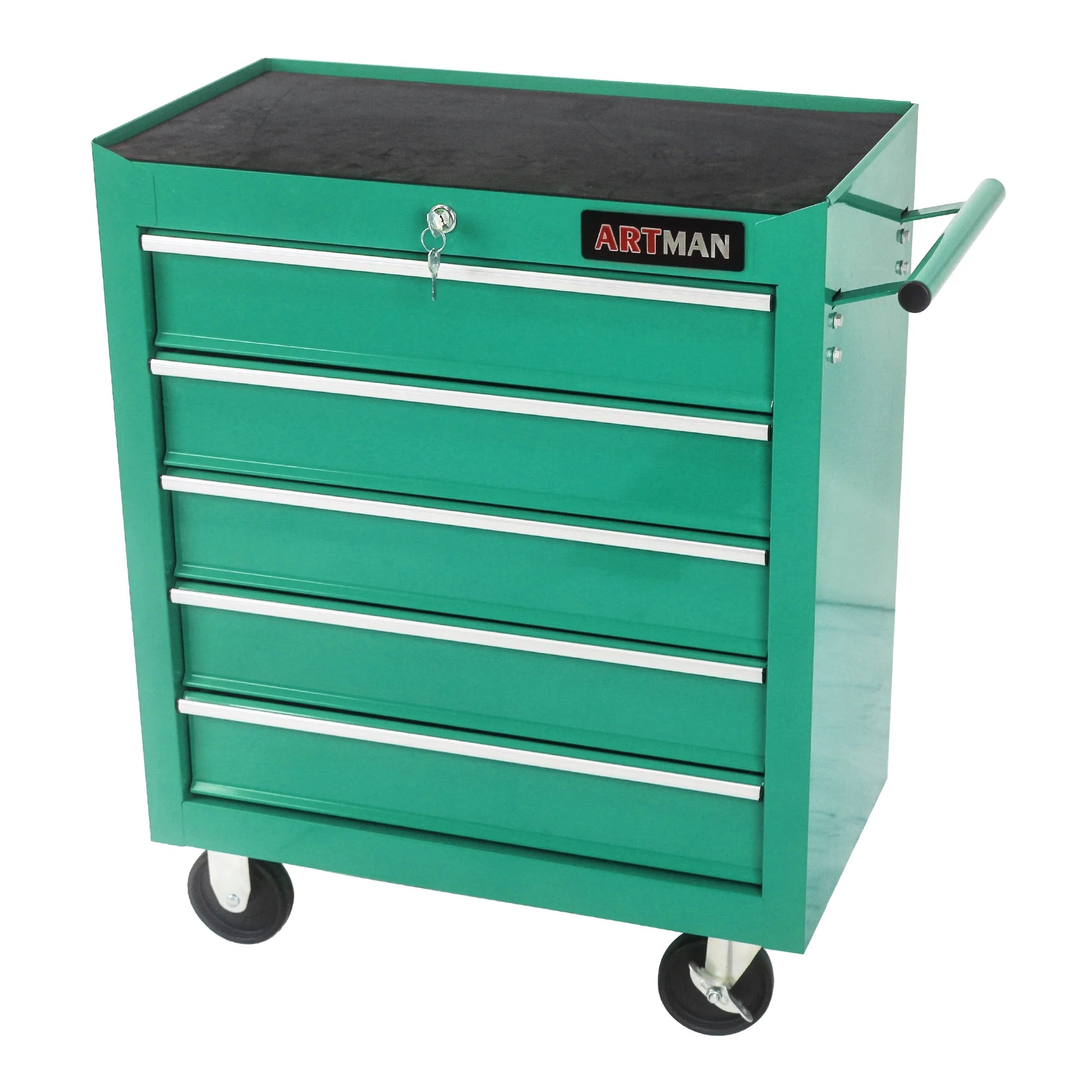 Lisonu 5-Drawer Rolling Tool Chest, Mobile Tool Storage Cabinet with Locking System & Wheels, Heavy-Duty Steel Organizer for Garage and Workshop, Green