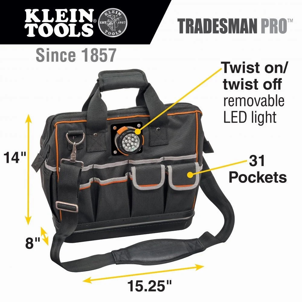 Klein Tools 55431 Black & Orange Tradesman Pro 31 Pocket Lighted Tool Bag