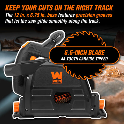 WEN 20V Max 6.5-Inch Cordless Brushless Plunge Cut Variable Speed Track Saw (Tool Only - Batteries Not Included)