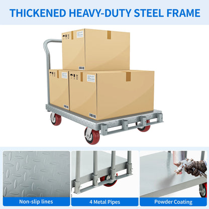 Dextrus 2-in-1 Heavy-Duty Platform Truck, 2200 lbs Capacity, Steel Panel with 4 Side Rails and 5" Rubber Swivel Wheels