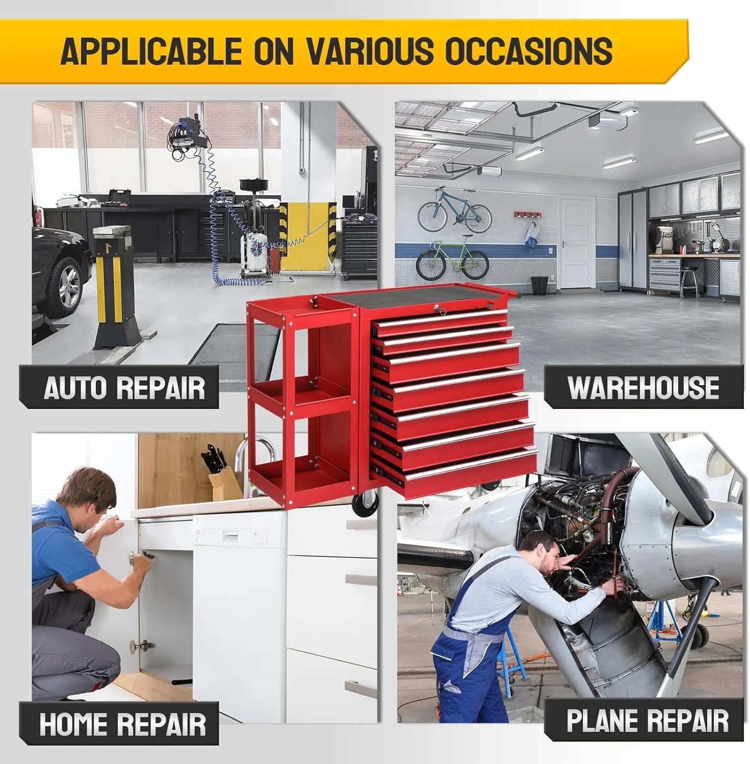 Ktaxon 7-Drawer Rolling Tool Chest with Side Shelves, Tool Storage Side Cabinet w/Lockable Wheels, for Warehouse Garage Repair Shop