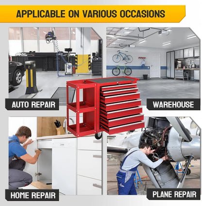 Ktaxon 7-Drawer Rolling Tool Chest with Side Shelves, Tool Storage Side Cabinet w/Lockable Wheels, for Warehouse Garage Repair Shop