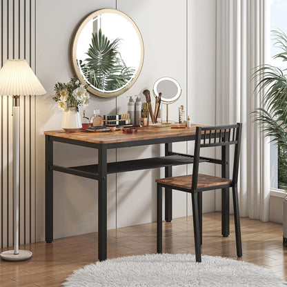 Winkalon Dining Table Set for 4,Wooden Kitchen Table Set with Storage Rack,1 Bench & 2 Chairs,Brown