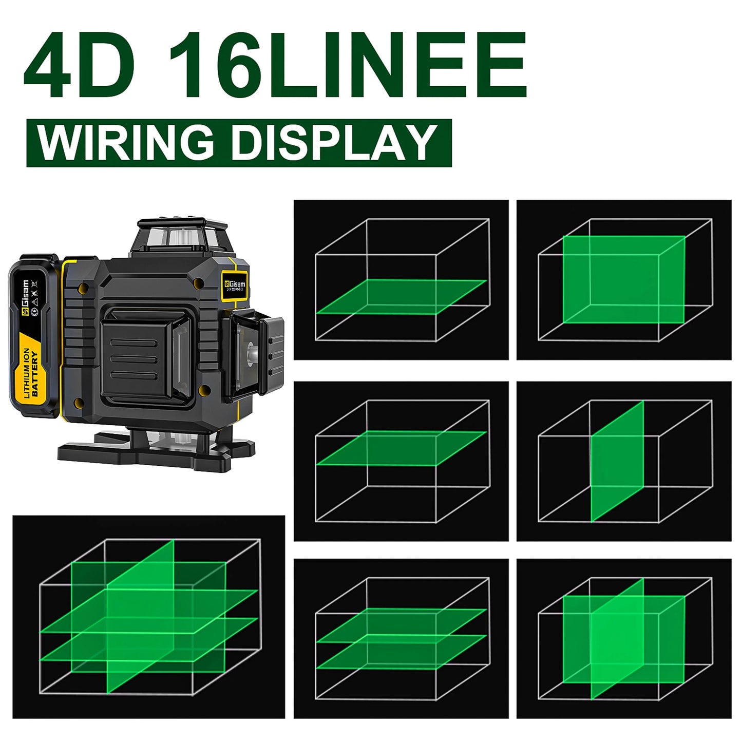 Gisam Laser Level with Tripod , 4x360? Self-Leveling Green Cross Line 4D Laser Tool with Remote Control & 2* 4800mAh Battery