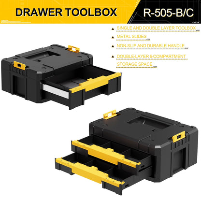 4 Tier Stackable Rolling Tool Box with Wheels, Modular Organizer Storage System with Drawers for Garage & Professional Work