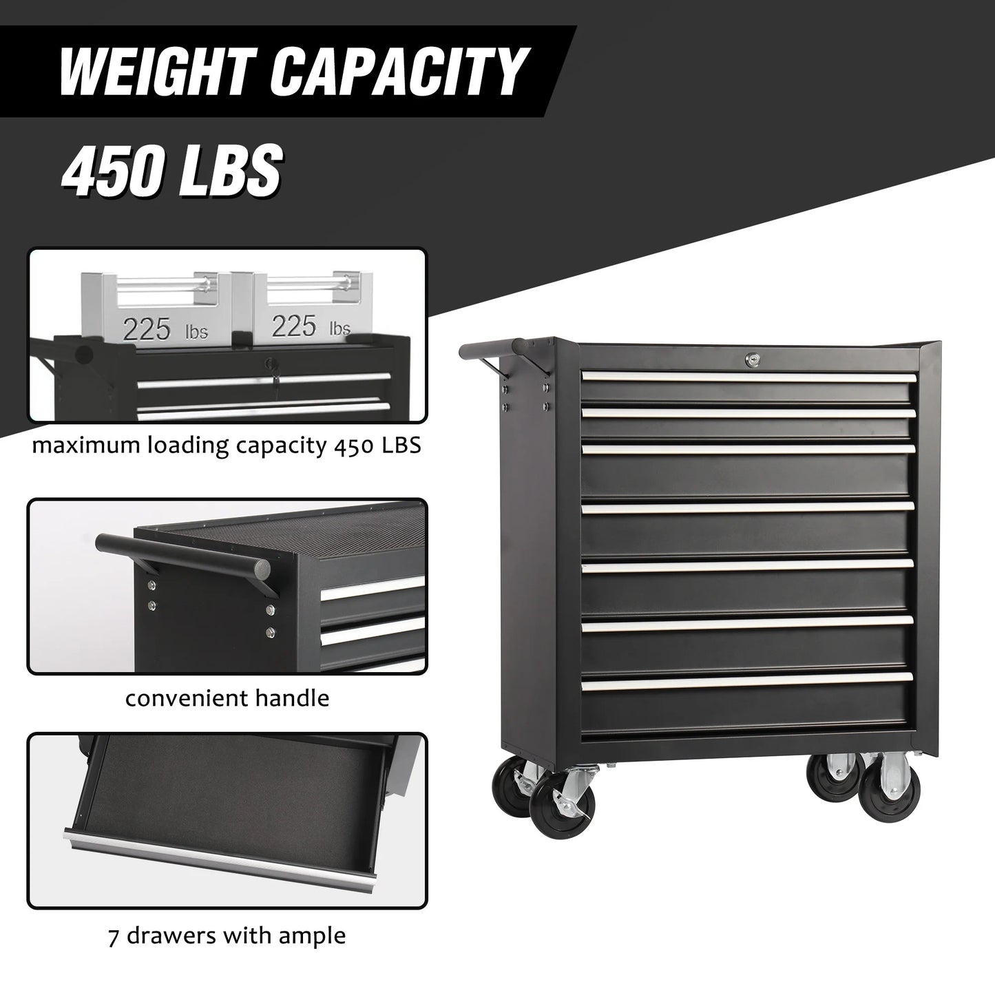 Tool Cart Rolling Tool Chest with 7 Drawers, Multifunctional Tool Chest Garage Tool Storage, Metal Tool Cart Organizer on Wheels, 450LBS Weight Capacity