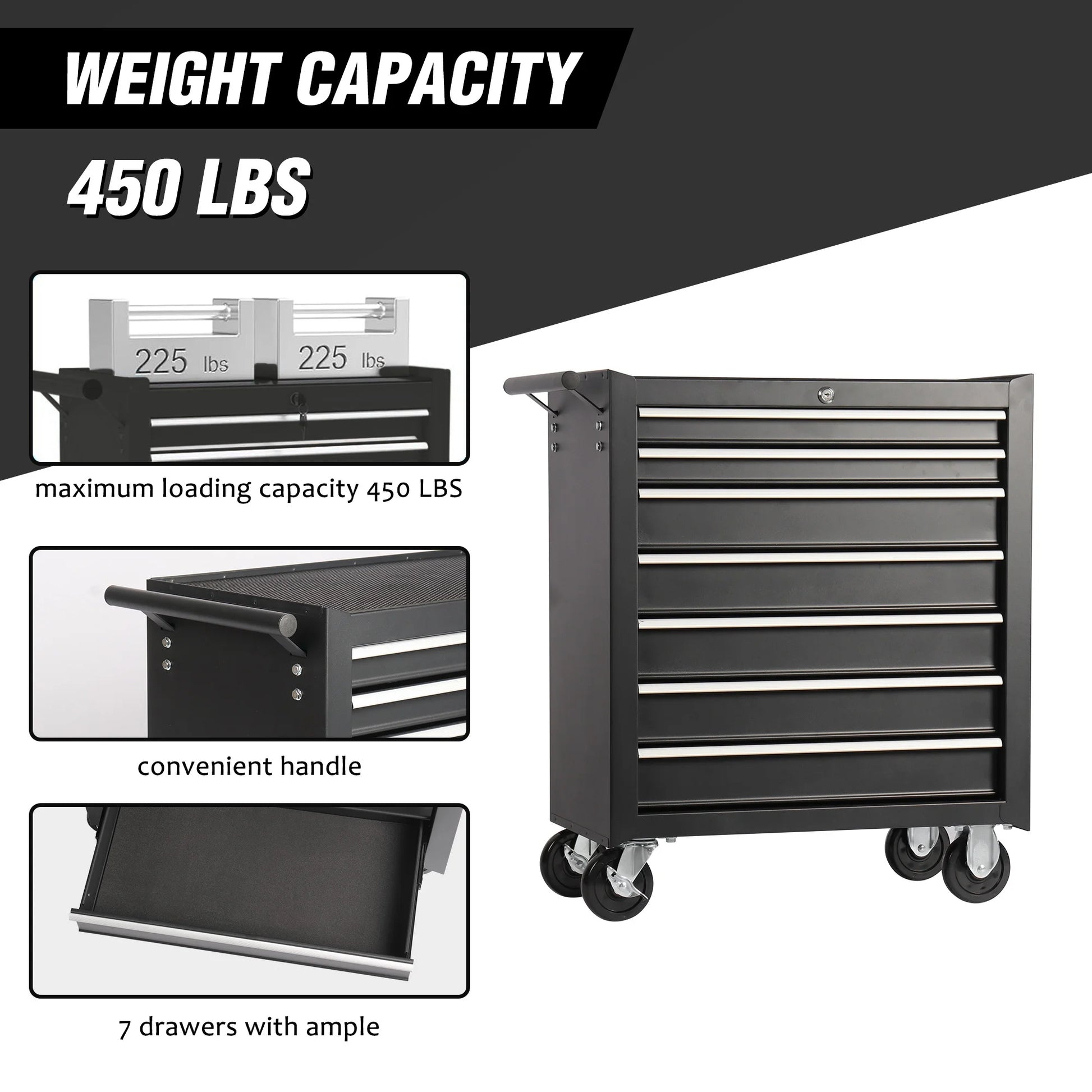 Tool Cart Rolling Tool Chest with 7 Drawers, Multifunctional Tool Chest Garage Tool Storage, Metal Tool Cart Organizer on Wheels, 450LBS Weight Capacity