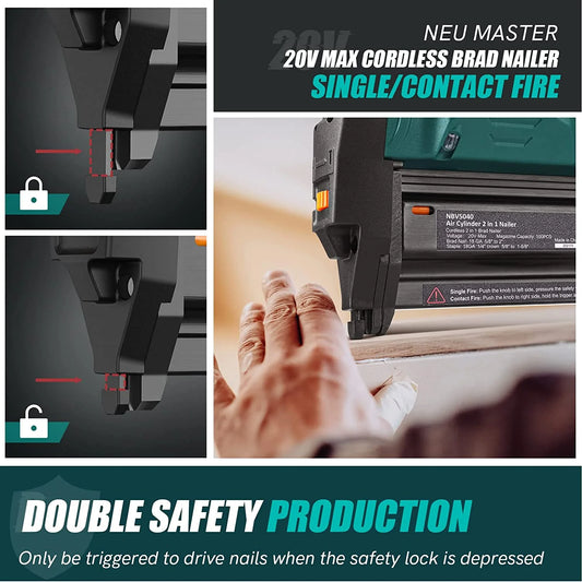 NEU MASTER Cordless Brad Nailer , 18 Gauge 2 in 1 Nail Gun/Staple Gun with 2.0Ah Li-ion Battery, 1000pcs Nails and 500pcs Staples Included, for Home Improvement, Woodworking