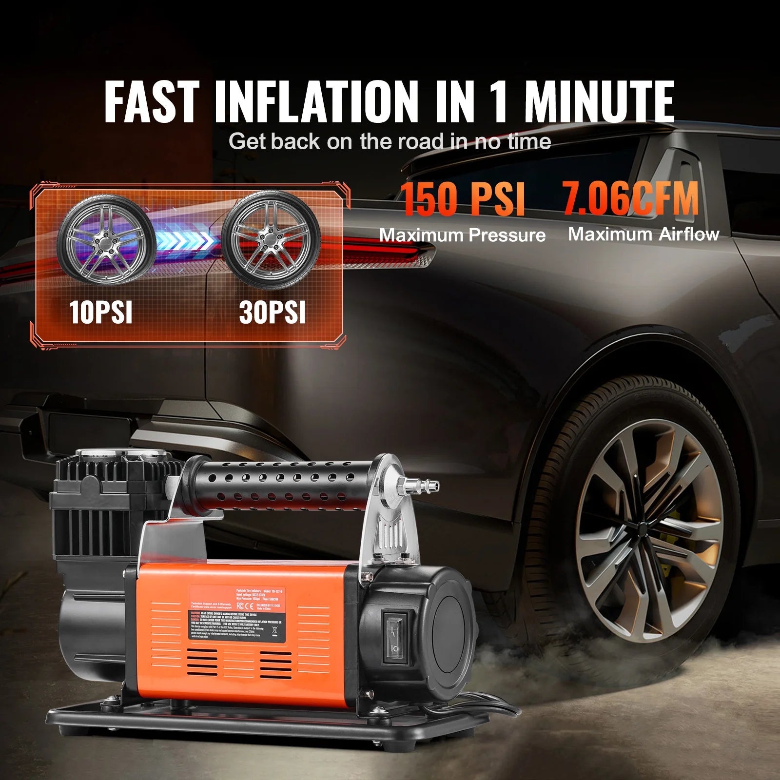 Heavy Duty Air Compressor 7.06CFM 150PSI Portable Tire Inflator Air Pump
