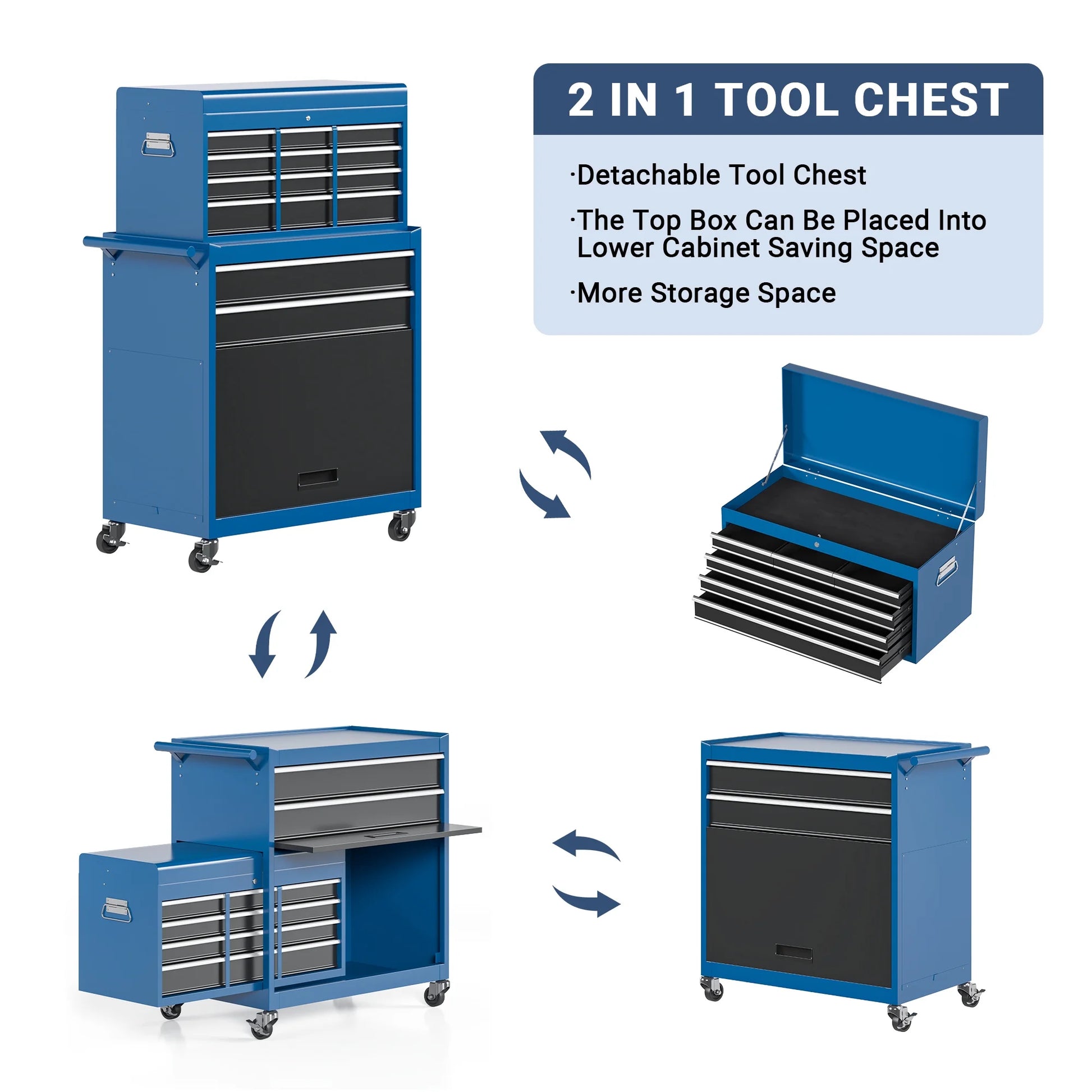 MUCHANT 5-Drawer Rolling Tool Chest, 2-in-1 Tool Box& Cabinet with Wheels, Drawers and Removable Top Tool Box for Garage, Warehouse, Workshop, Repair Shop, Black