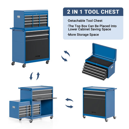 MUCHANT 5-Drawer Rolling Tool Chest, 2-in-1 Tool Box& Cabinet with Wheels, Drawers and Removable Top Tool Box for Garage, Warehouse, Workshop, Repair Shop, Black
