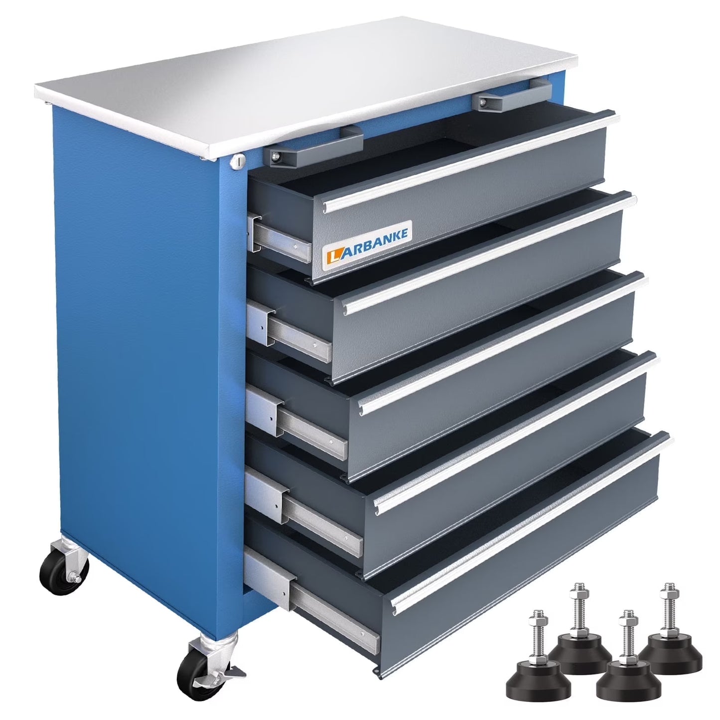 LARBANKE 5-Drawer Rolling Tool Chest with Key Lock, Drawer Liners, Link Buckle, Suitable for Warehouse and Garage