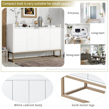 Storage Cabinet, Farmhouse Buffet Sideboard, Buffet Cabinet, Storage Cabinet with 4 Rattan Doors and Adjustable Shelves, Heavy Duty Cabinet Furniture for Living Room Kitchen Dining Room, White