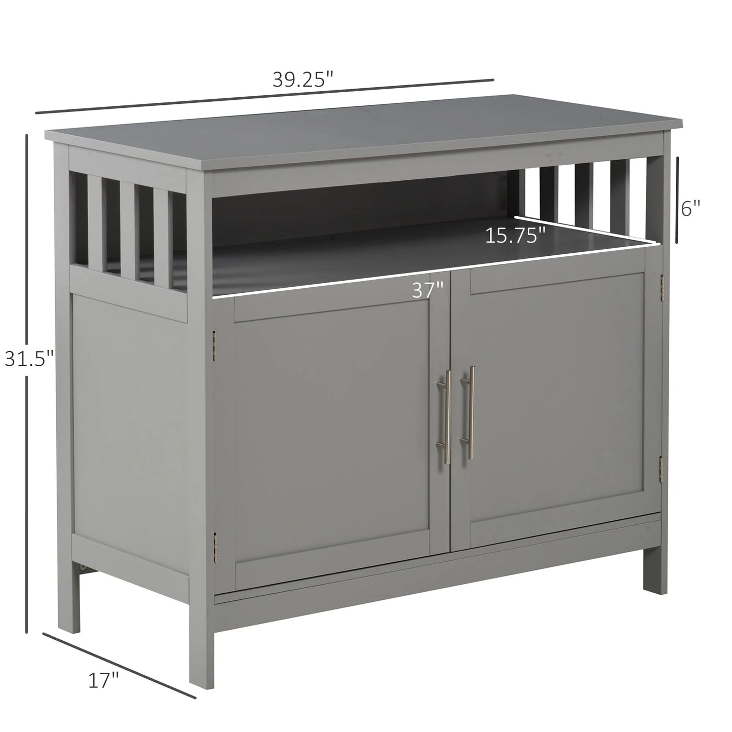 HomCom Kitchen Console Table/Buffet Sideboard/Wooden Storage Table with 2-Level Cabinet and Open Shelf, Grey