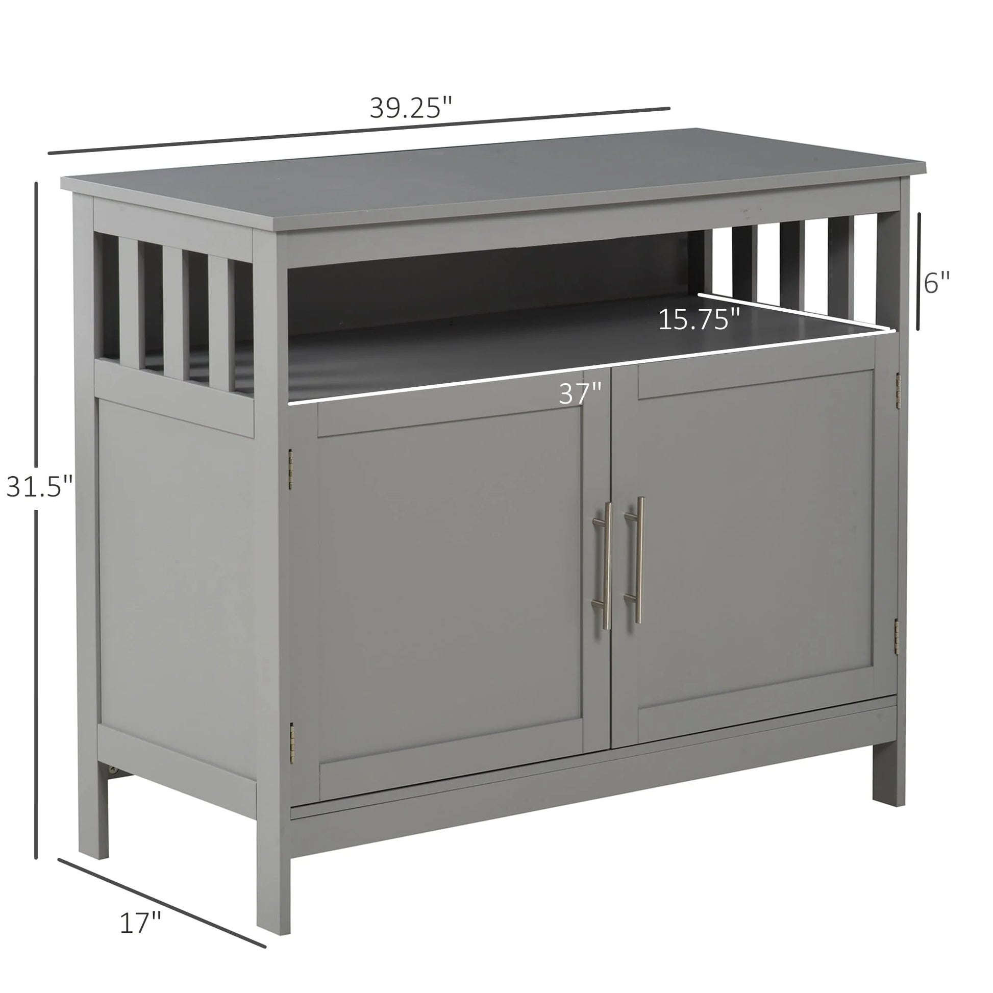 HomCom Kitchen Console Table/Buffet Sideboard/Wooden Storage Table with 2-Level Cabinet and Open Shelf, Grey