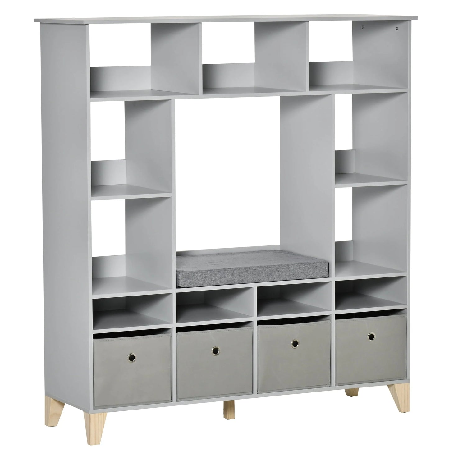HOMCOM 47" Kids Reading Nook Bookshelf Storage Organizer Toy Cabinet Seat, White