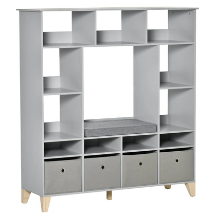 HOMCOM 47" Kids Reading Nook Bookshelf Storage Organizer Toy Cabinet Seat, White