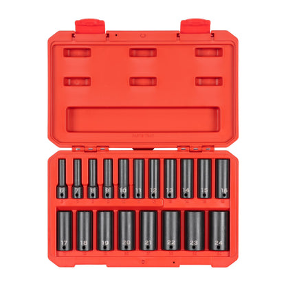 TEKTON 3/8 Inch Drive Deep 12-Point Impact Socket Set, 19-Piece (6 - 24 mm) | SID91307