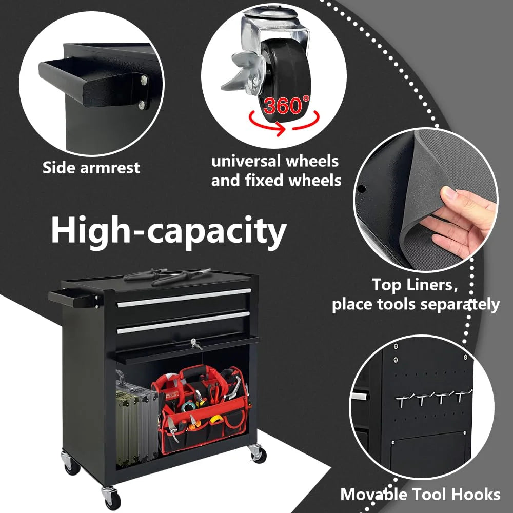 Artbros 8-Drawer Rolling Tool Chest, Large Tool Cabinet with Wheels, Detachable Toolbox Storage for Garage, Repair Shop, Workshop, Black