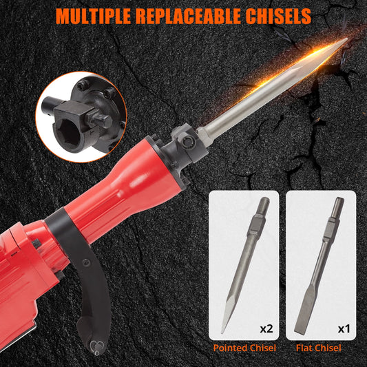 3-piece set 65A 1700W 4 110 Hammer Drill 2200w Electric Demolition Jackhammer Set - Jack Hammer Powerful Performance, 2 Chisels, Gloves, Tool Box, Wrench. Ideal For Superior Demolition Jobs