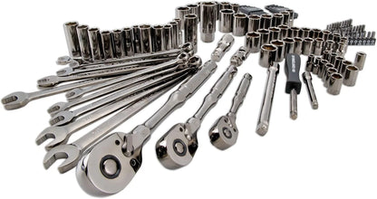 180-Tooth Ratchet Mechanic Tool Set with Gunmetal , 121-Piece Standard SAE/Metric Socket Set Includes Hard