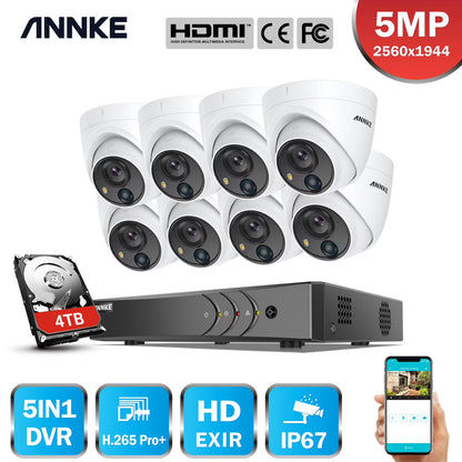 ANNKE 8CH 5MP Security Camera System 5MP Lite 5IN1 H.265+ DVR with 8pcs IP67 5MP PIR HD EXIR Dome Weatherproof Surveillance CCTV Kit Without HDD