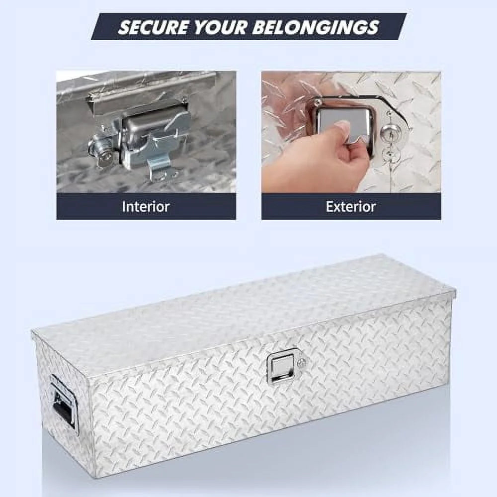 Aluminum Diamond Plate Tool Box 13x13x30 Inch, Heavy Duty Truck Toolbox with Sliding Shelf, Waterproof Truck Storage Organizer Chest for Pick Up Truck RV Trailer with Lock & Keys
