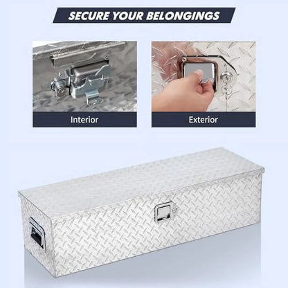 Aluminum Diamond Plate Tool Box 13x13x30 Inch, Heavy Duty Truck Toolbox with Sliding Shelf, Waterproof Truck Storage Organizer Chest for Pick Up Truck RV Trailer with Lock & Keys
