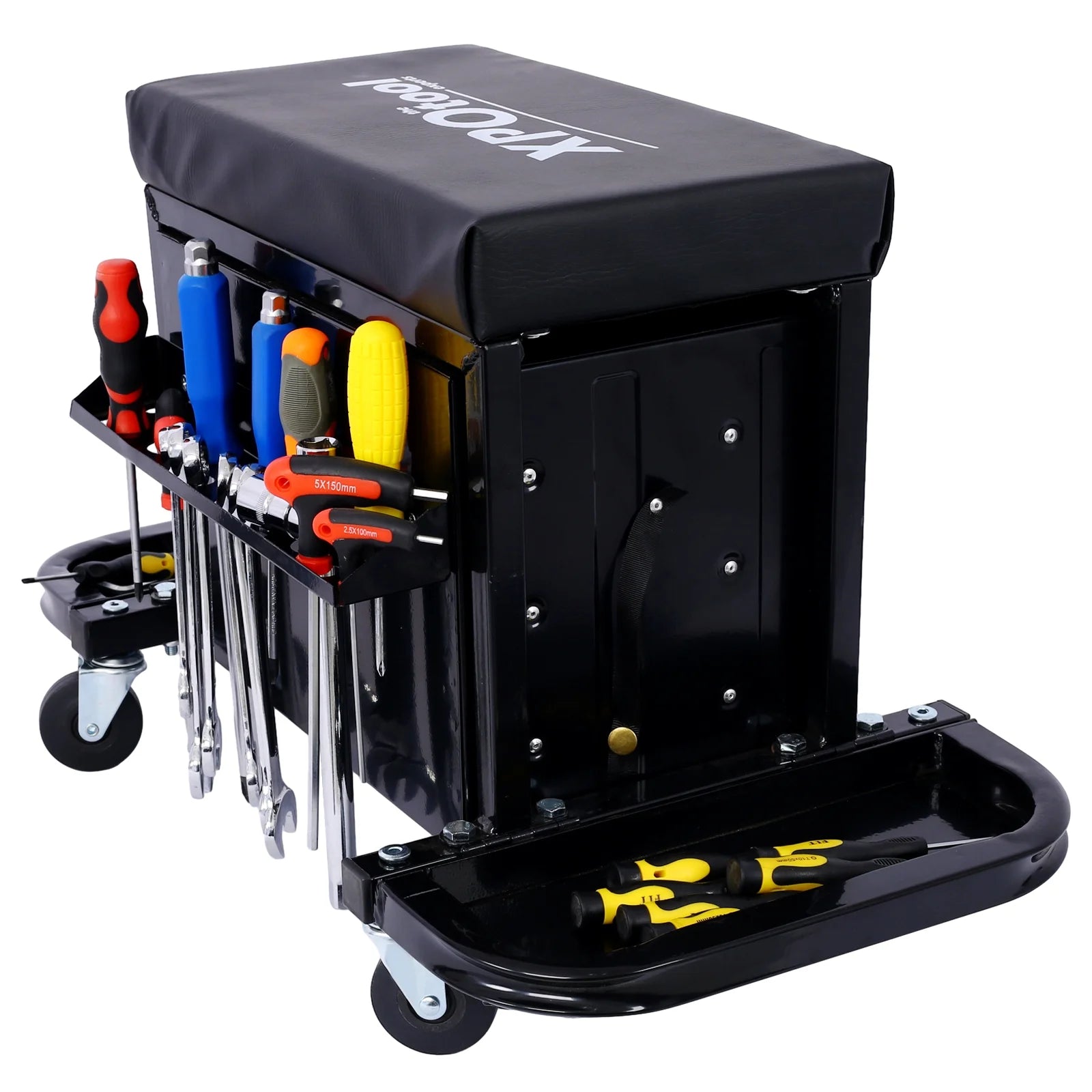 350-Pound Capacity Garage Glider Rolling Tool Chest SeatMechanics Roller Seat with 3 Drawers, Rolling Tool Chest Garage Chair, Toolbox on Wheels Mechanics Seat