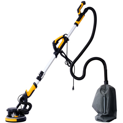 Electric Drywall Sander with Vacuum, 780W Power Sander for Drywall Dustless Floor Sander with Variable Speed 900-1800RPM, LED Light, Extendable, Foldable Handle, 4M Power Cable, Yellow+Black