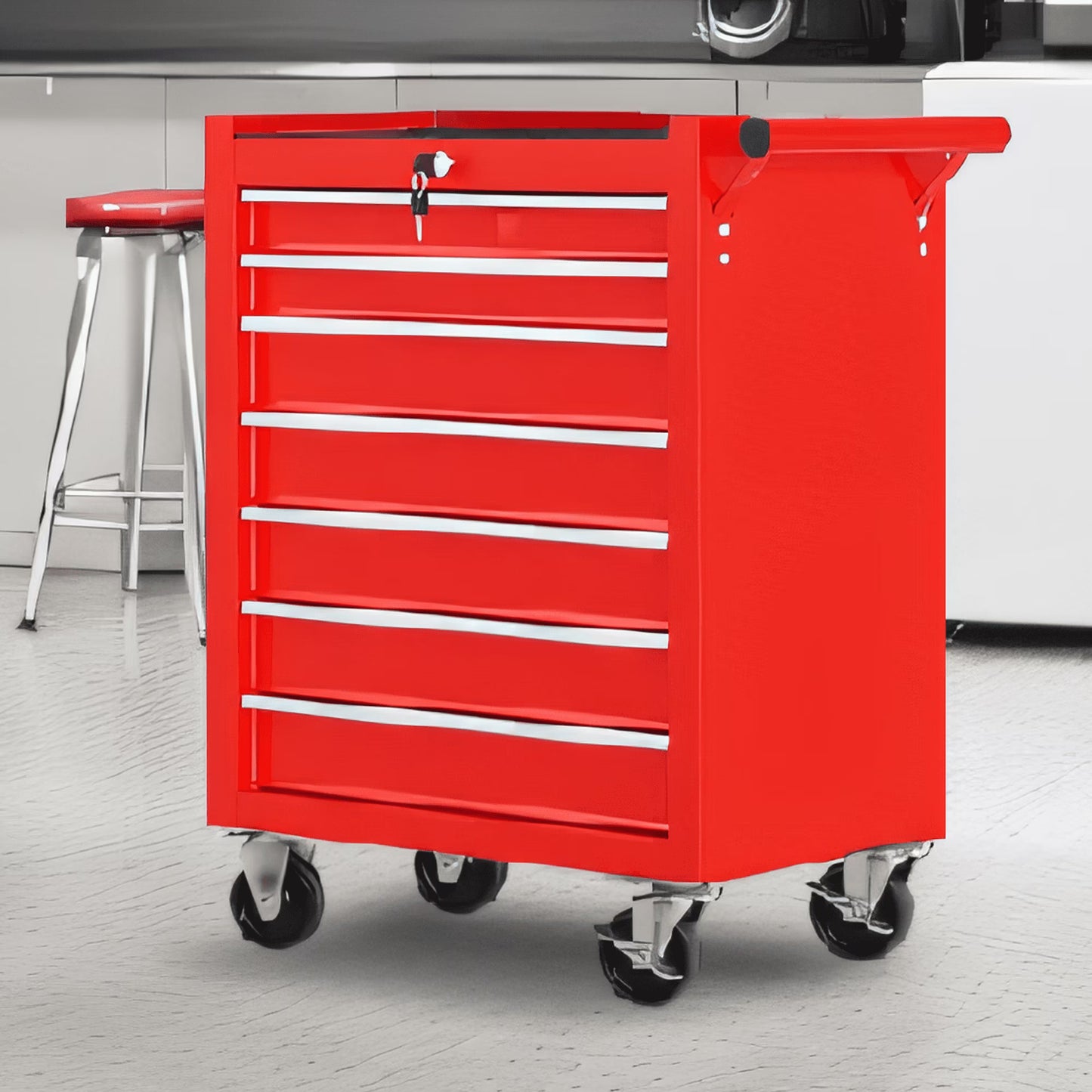 Seizeen Rolling Tool Chest on Wheels, Metal Tool Cart Toolbox Storage Cabinet Organizer W/7 Drawers, Red