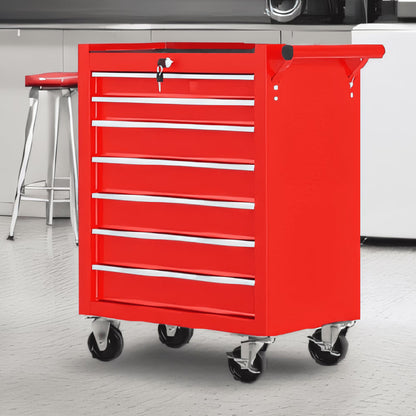 Seizeen Rolling Tool Chest on Wheels, Metal Tool Cart Toolbox Storage Cabinet Organizer W/7 Drawers, Red