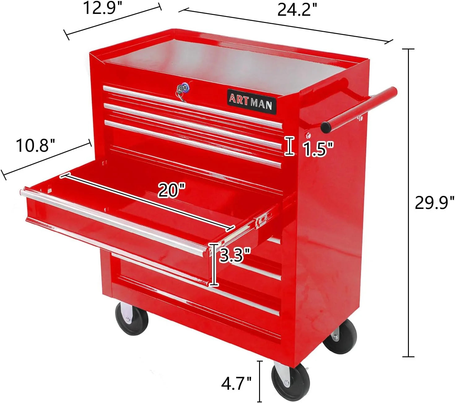 taoruifang 7-Drawer Rolling Tool Cabinet, Anti-Rust Tool Chest With Lock, Storage Organizer for Garage, Workshop