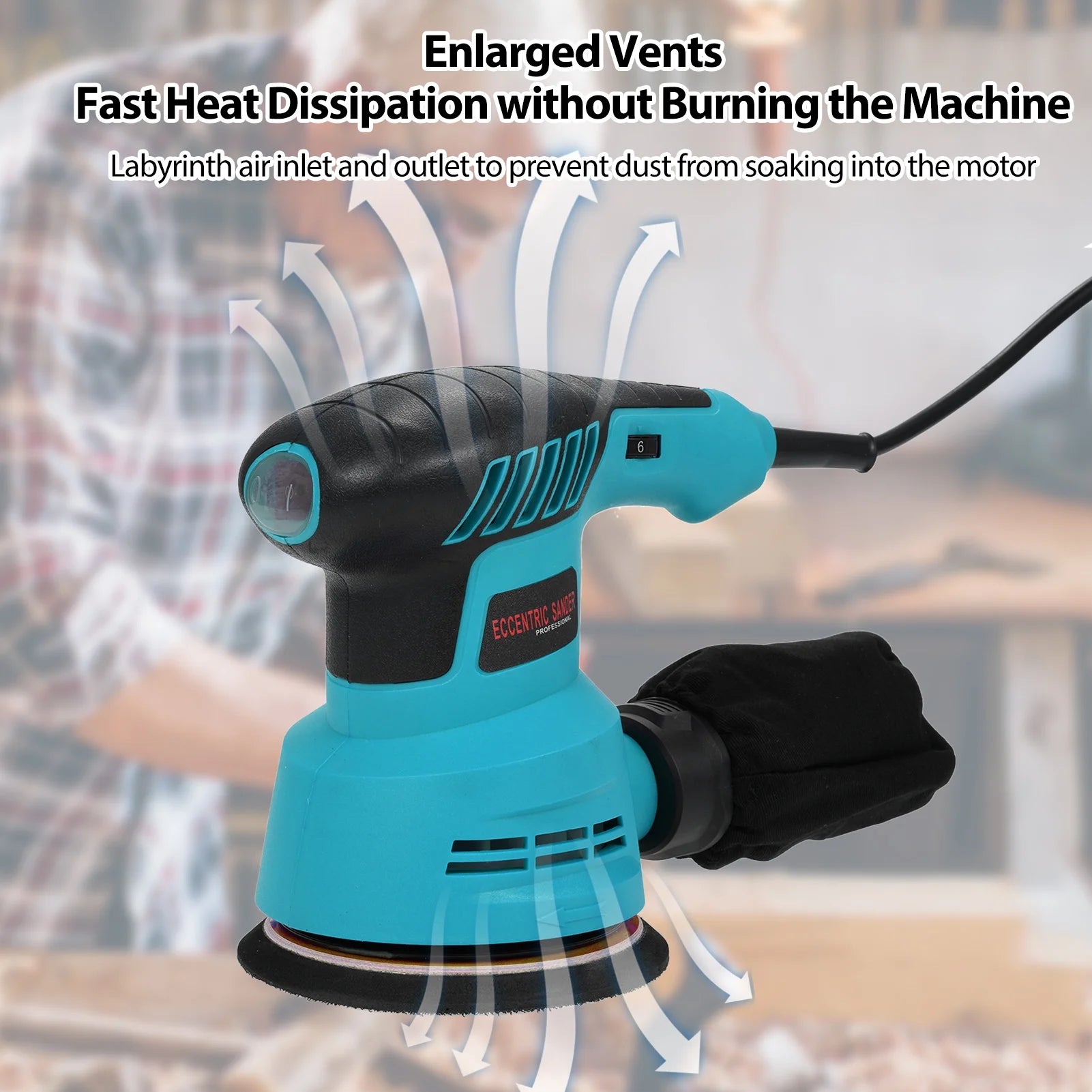 Sanding machine,Orbital Sander 5pcs Sandpapers And With 6 Variable 300w 13000rpm Orbital Sandpapers And And Speeds Palm Sander Variable Speeds Palm Sander With 6 Variable Speeds Plug