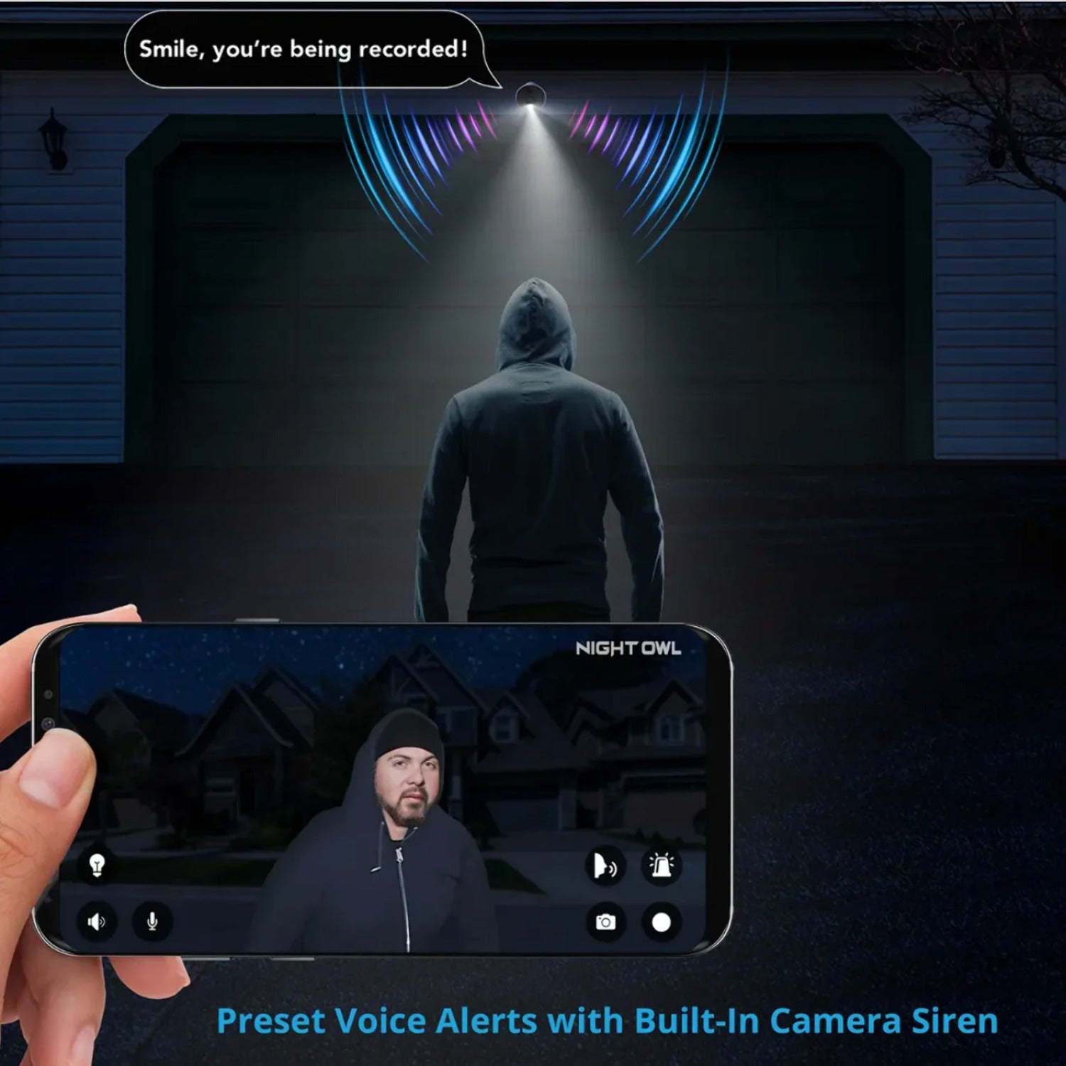 Night Owl 10 Channel 4K Bluetooth Wi-Fi NVR with 1TB Hard Drive and 4 Wi-Fi IP 4K Spotlight Cameras with 2-Way Audio and Audio Alerts and Sirens