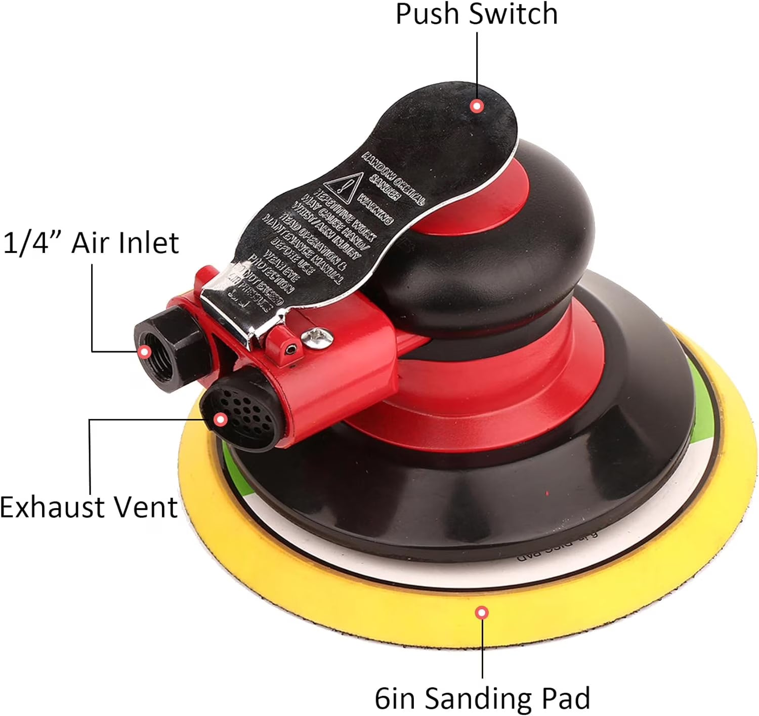 Professional Random Orbital Palm Sander, Dual Action Pneumatic Sander, Low Vibration, Heavy Duty 6 Inch