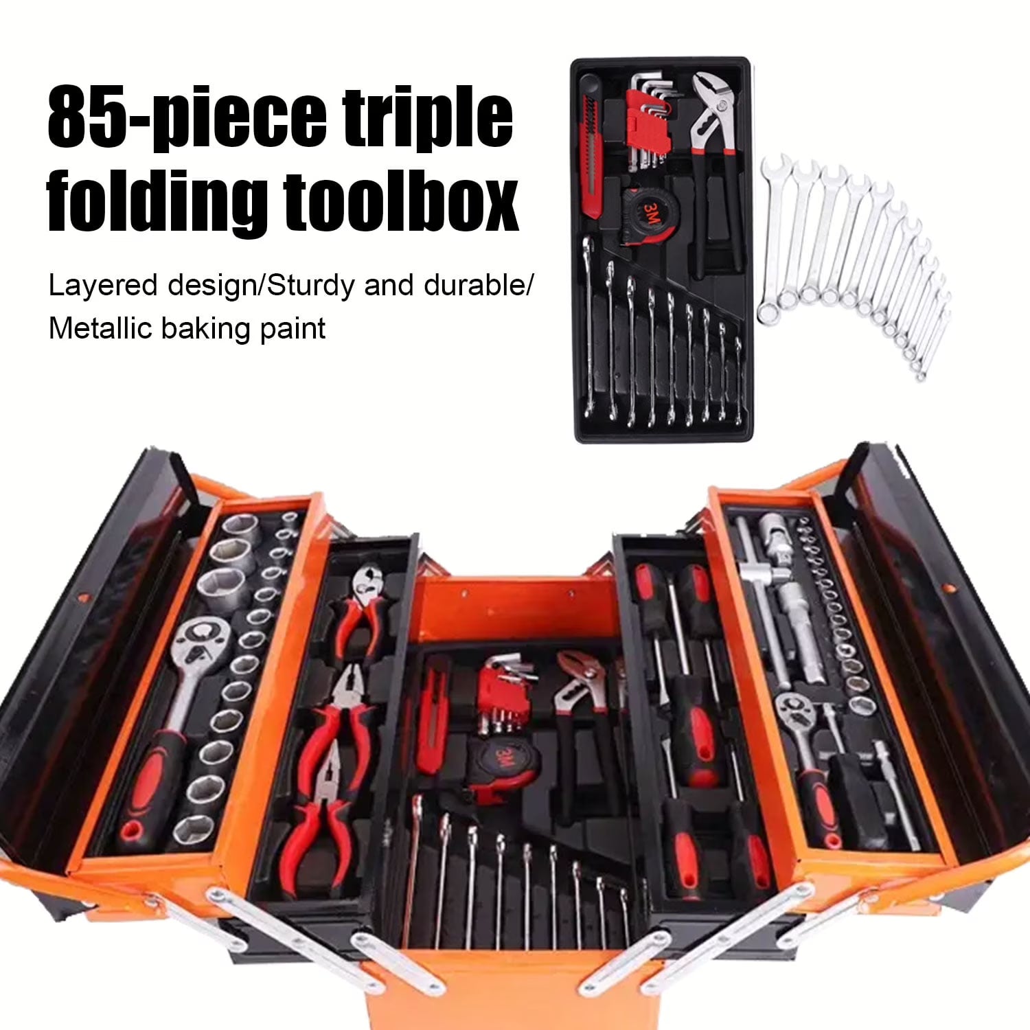 BOURVILL Ratchet Socket Tool 3 Layer Folding Multifunctional Socket Wrench Mechanics Set for Car Motorcycle Repair