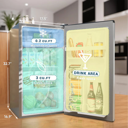 Manastin 3.5 Cu.Ft Mini Fridge with Freezer, Adjustable Thermostat, Low Noise, Removable Glass Shelves, 2 Door Small Refrigerator for Kitchen, Dorm, Office, Bedroom, Pearl White